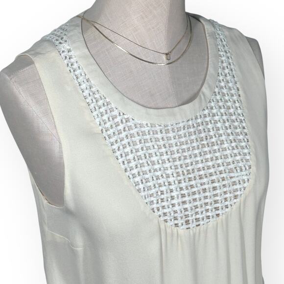 A.L.C. 100% Silk Blouson Mini Dress Sundress Cream Ivory Wool Crochet Coquette - Picture 3 of 10